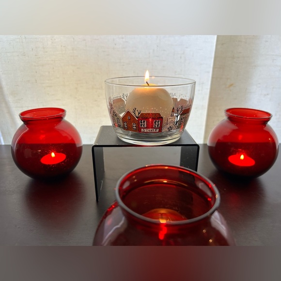 Three (3) ruby red votive/vases. 4.25”H - Picture 5 of 8